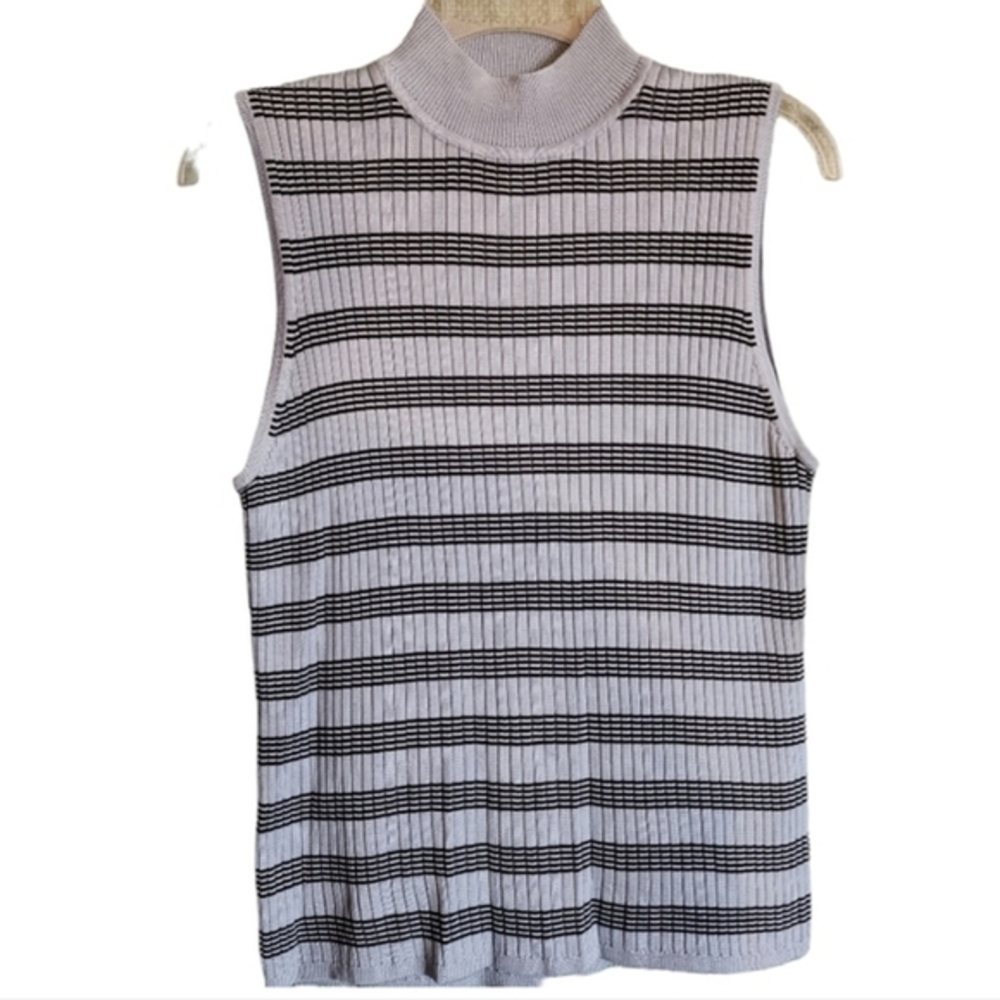 Vintage Burberrys Silk Blue Striped Sleeveless Ribbed Knit Women's Top S… - Picture 2 of 16